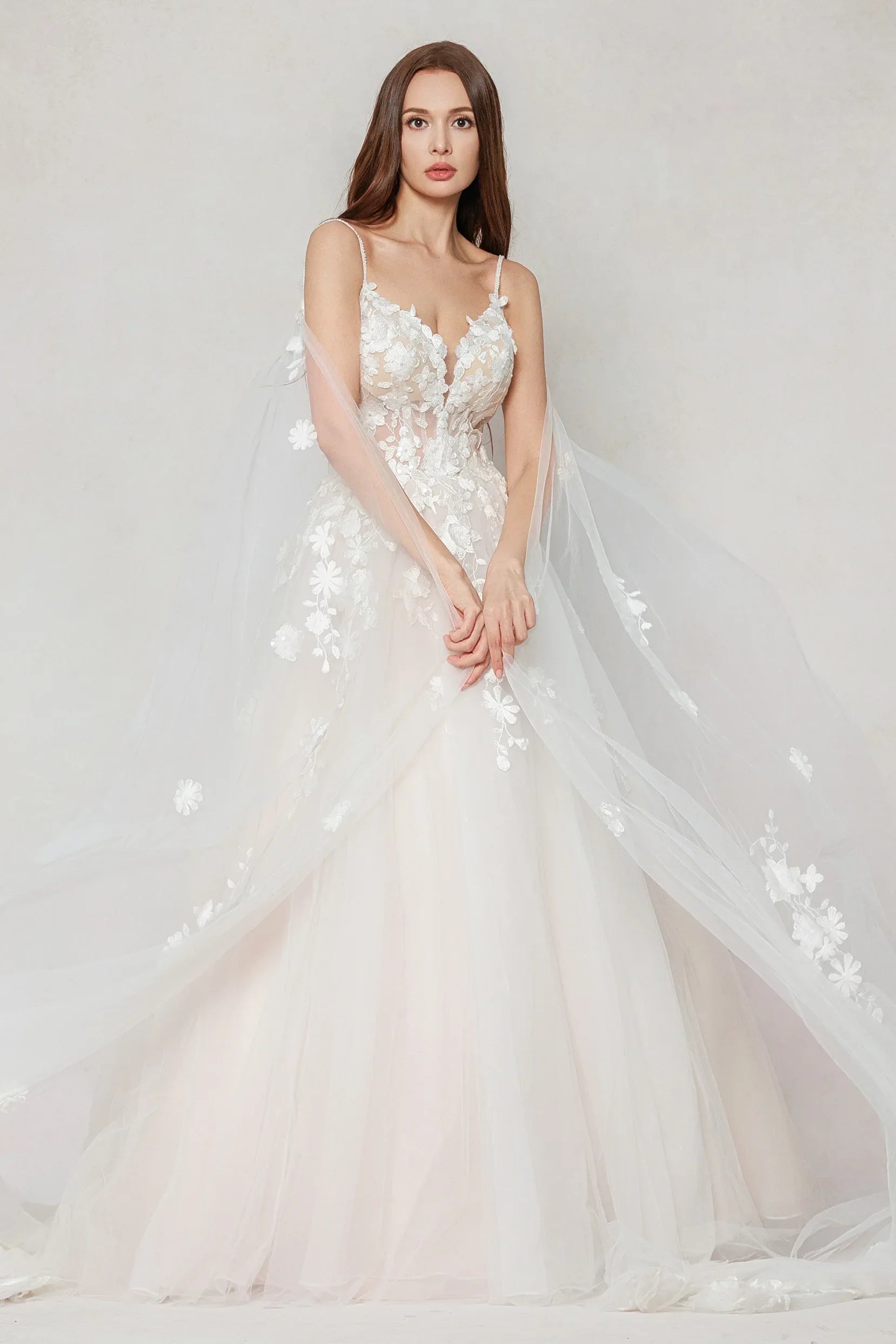 A-Line Sweep-Brush Train Tulle Wedding Dress CW3629 - COCOMELODY